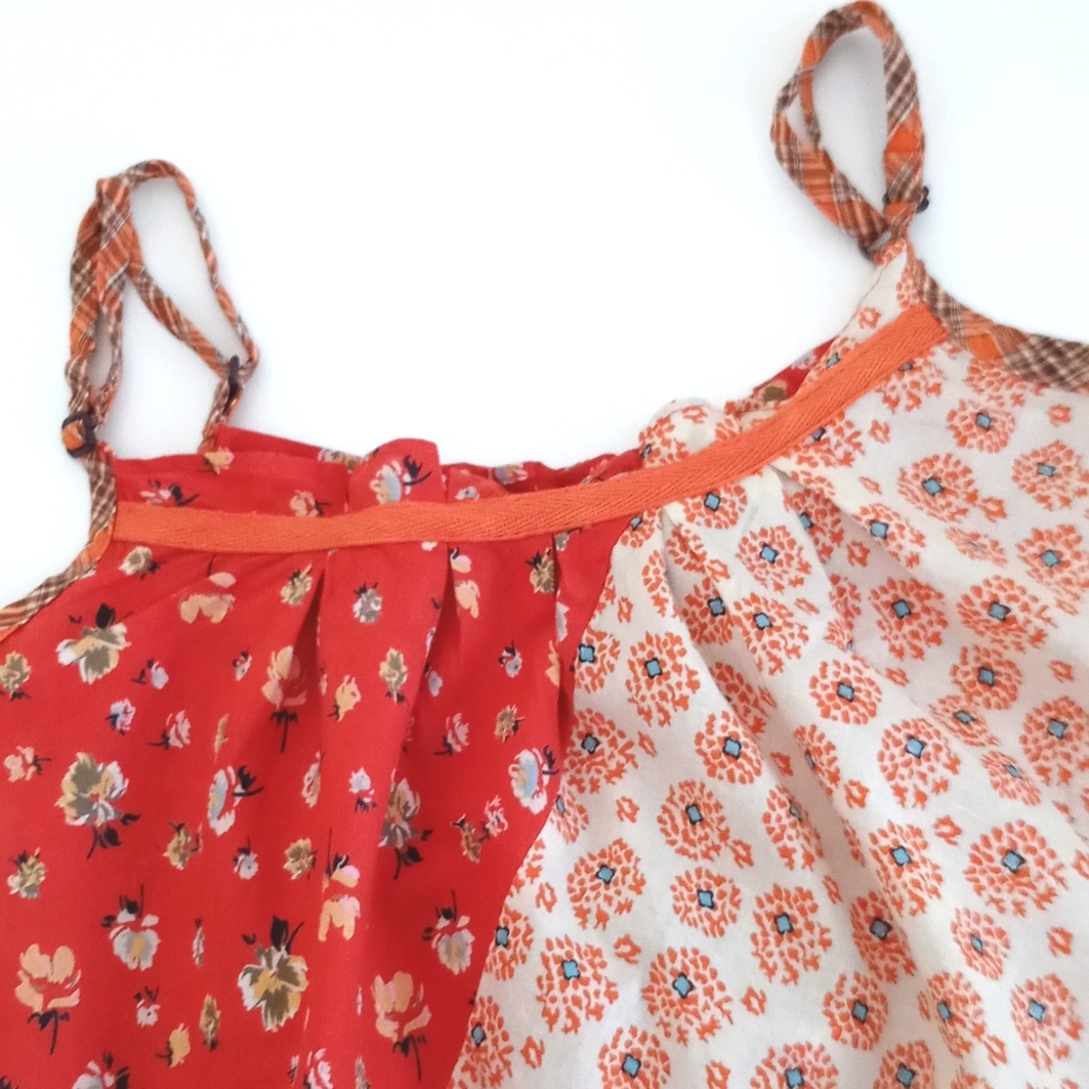 *Relisted* 🌿 Charlotte Russe Orange Patchwork Floral Top Adjustable Straps S - Picture 2 of 8